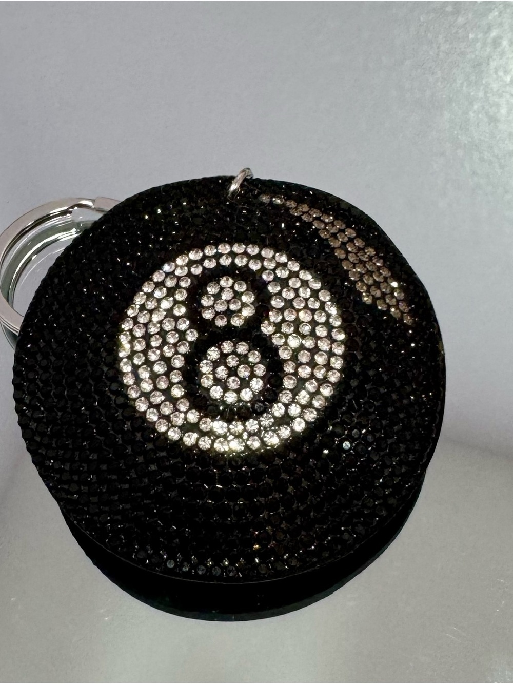 New Black Crystal 8-Ball Keychain Bag Charm